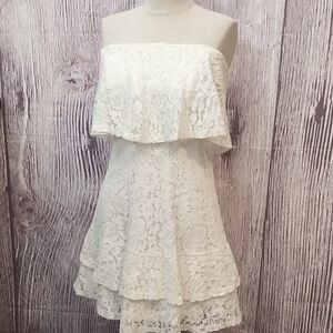 City Studio Strapless White Lace Dress